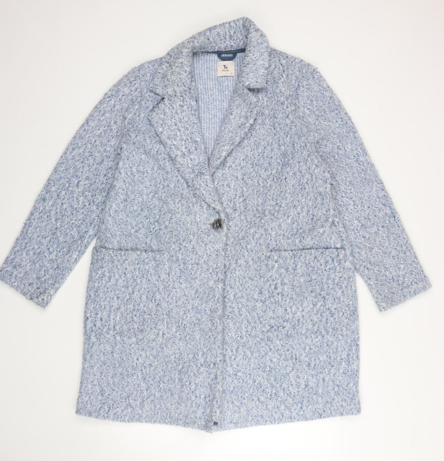 TU Womens Blue Overcoat Coat Size 16 Button