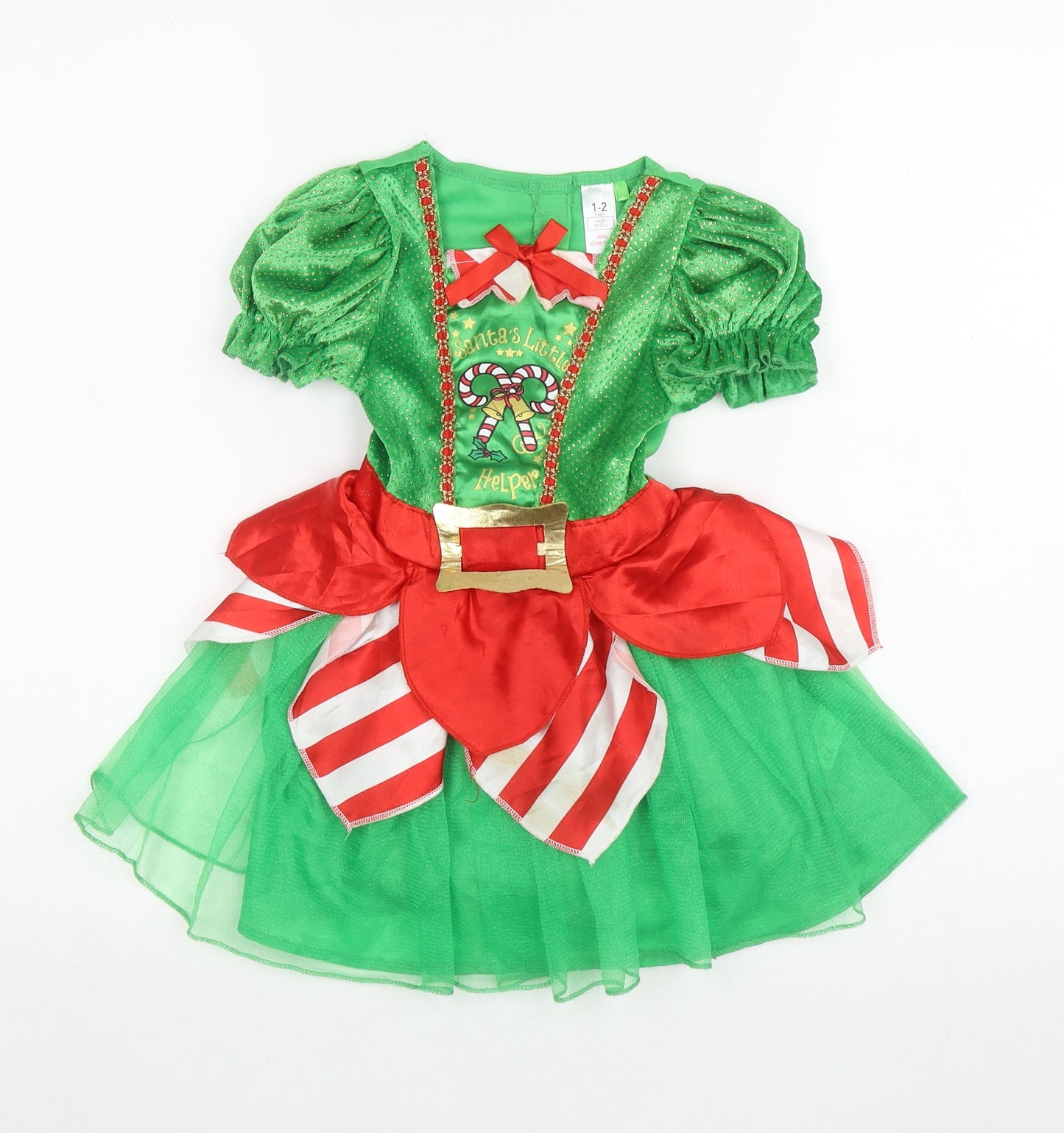 George Girls Multicoloured Striped Polyester Ball Gown Size 2 Years Square Neck Pullover - Candy Canes Christmas