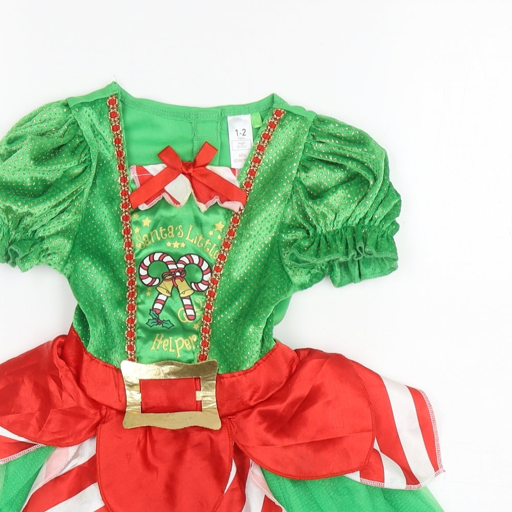 George Girls Multicoloured Striped Polyester Ball Gown Size 2 Years Square Neck Pullover - Candy Canes Christmas