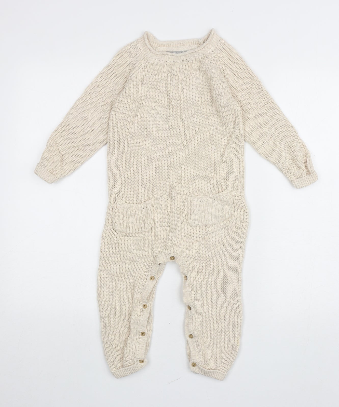 Primark Baby Beige Cotton Babygrow One-Piece Size 24 Months Button