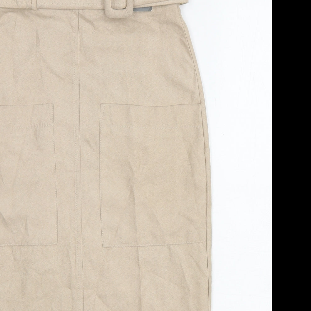 Primark Womens Beige Polyester Straight & Pencil Skirt Size 6 Zip