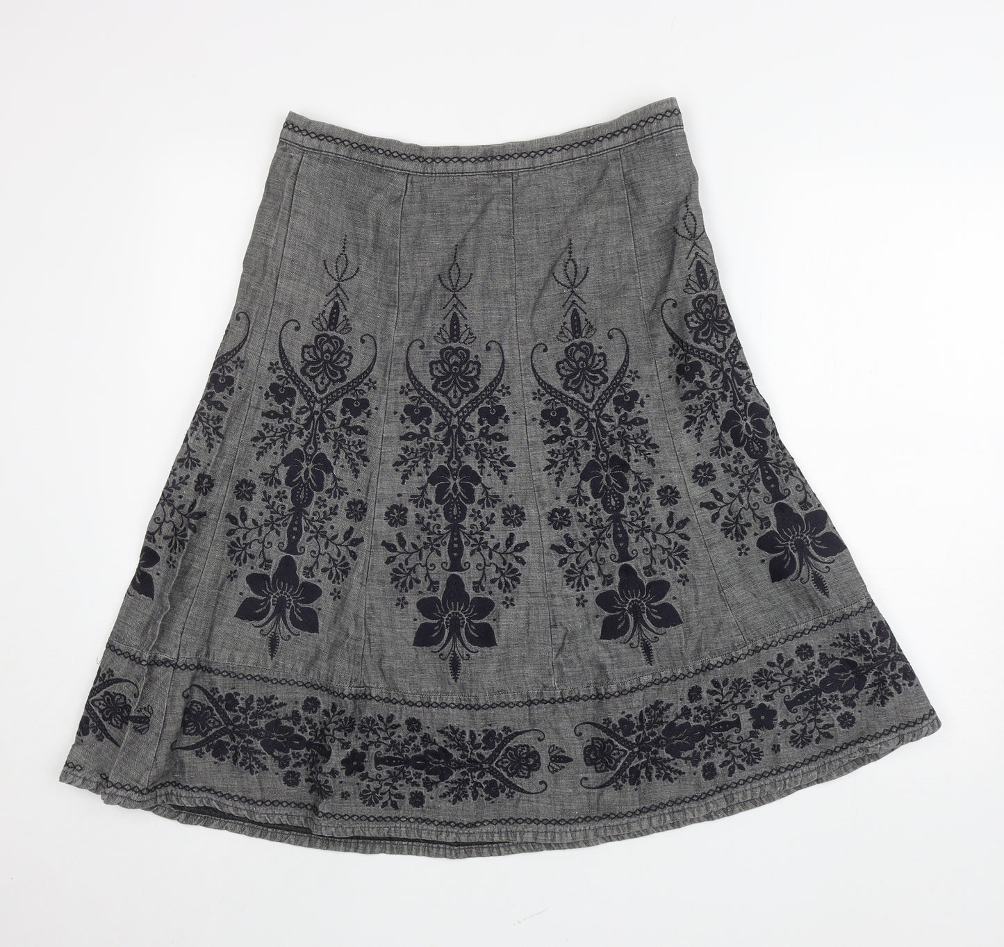 NEXT Womens Grey Floral Cotton Swing Skirt Size 12 Zip