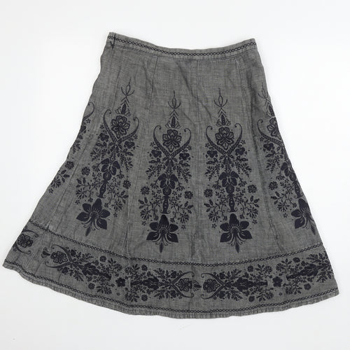 NEXT Womens Grey Floral Cotton Swing Skirt Size 12 Zip