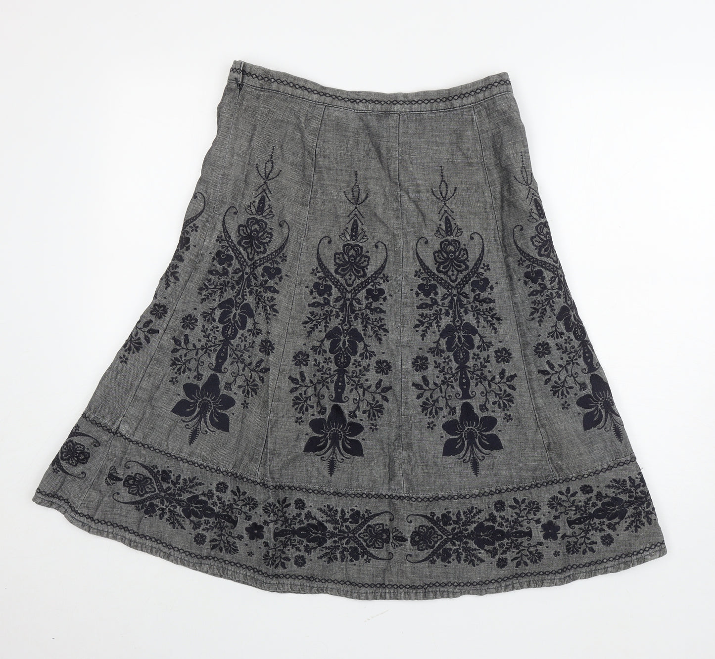 NEXT Womens Grey Floral Cotton Swing Skirt Size 12 Zip
