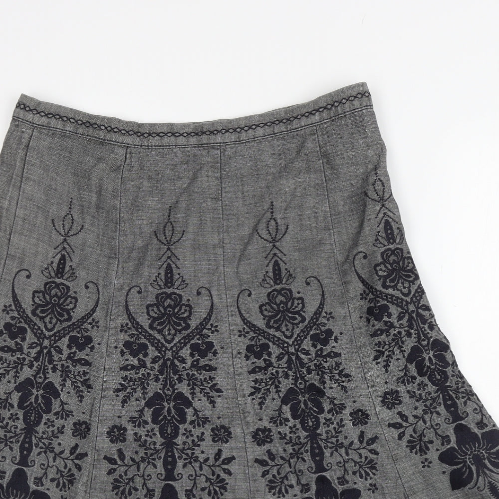 NEXT Womens Grey Floral Cotton Swing Skirt Size 12 Zip