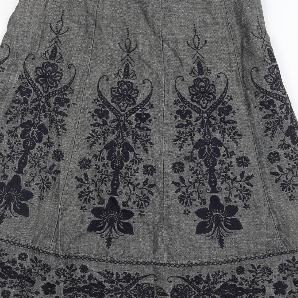 NEXT Womens Grey Floral Cotton Swing Skirt Size 12 Zip