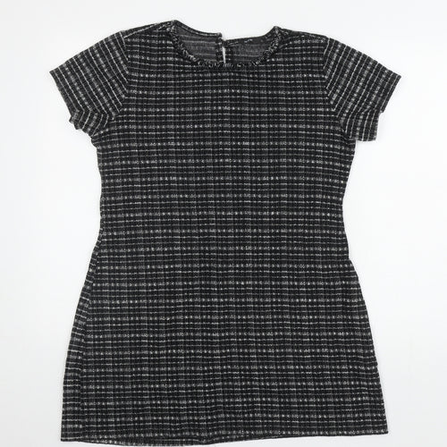 Defacto Womens Black Geometric Polyester A-Line Size XL Round Neck Pullover