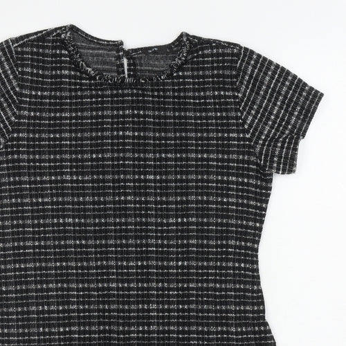 Defacto Womens Black Geometric Polyester A-Line Size XL Round Neck Pullover