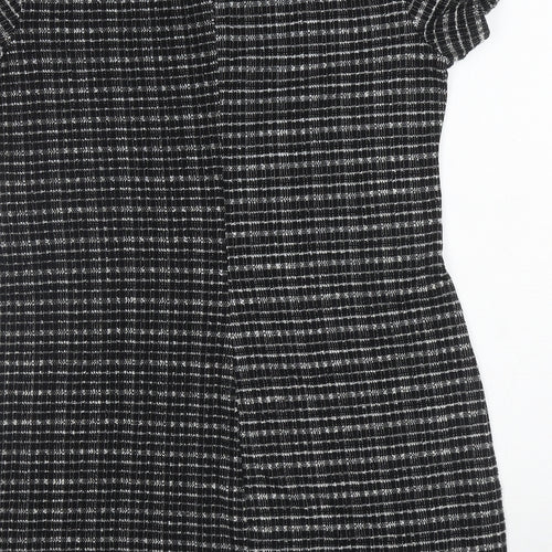 Defacto Womens Black Geometric Polyester A-Line Size XL Round Neck Pullover