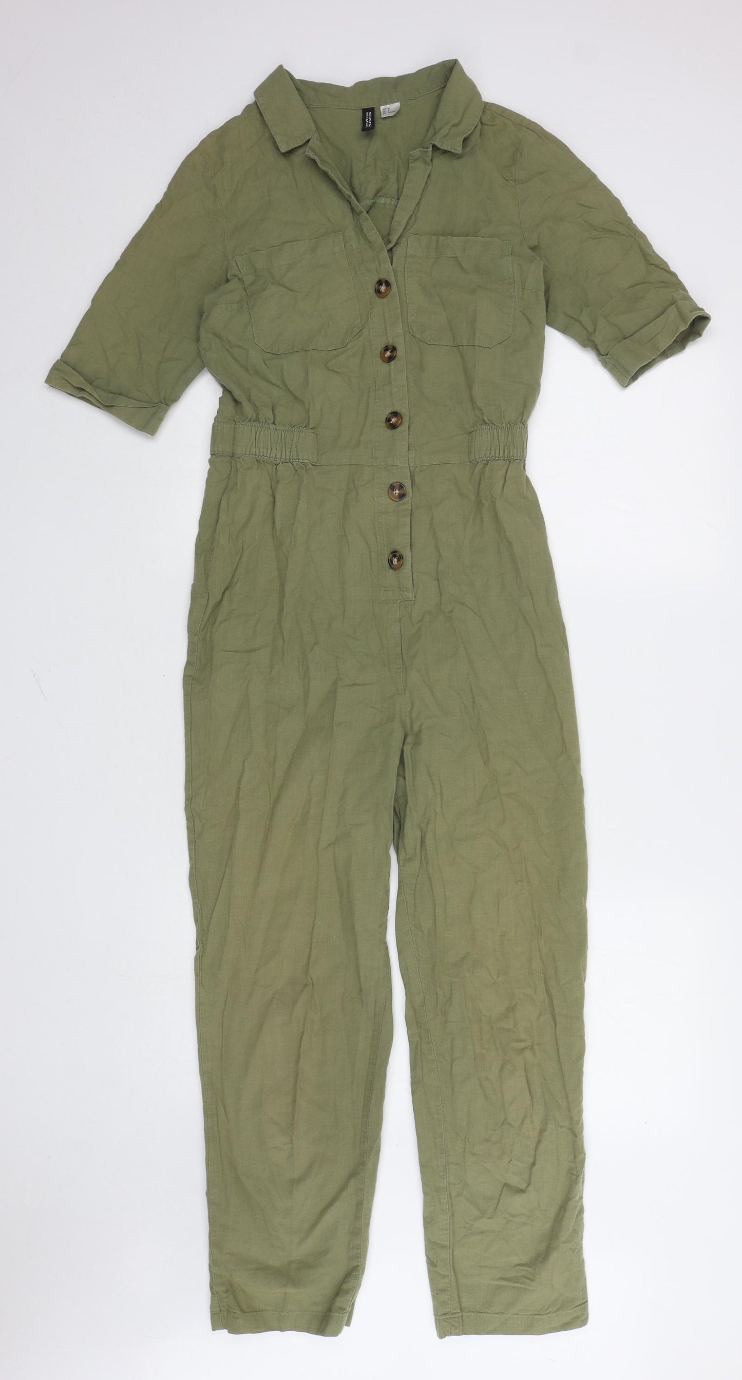 H&M Womens Green Cotton Jumpsuit One-Piece Size 8 L24 in Button