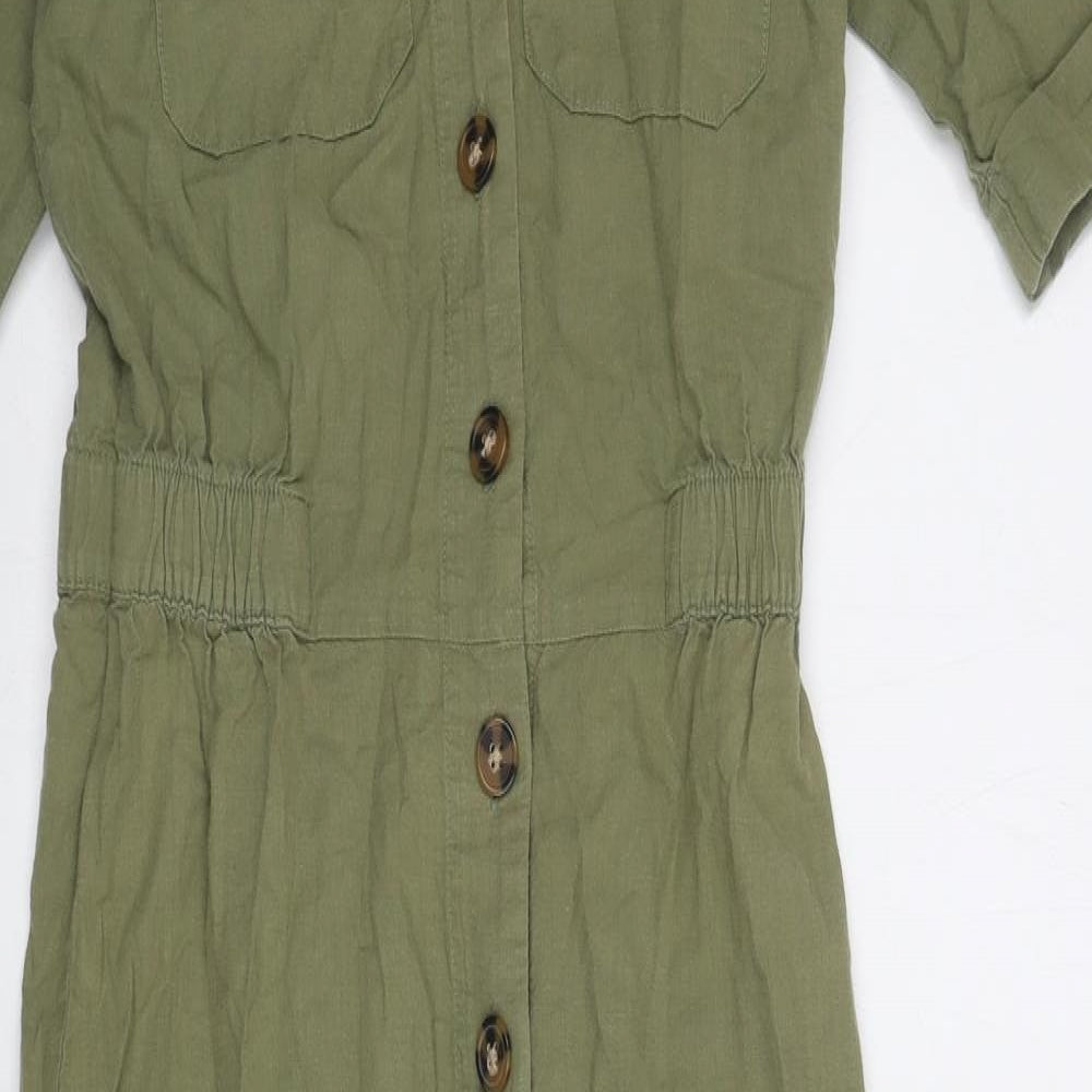 H&M Womens Green Cotton Jumpsuit One-Piece Size 8 L24 in Button
