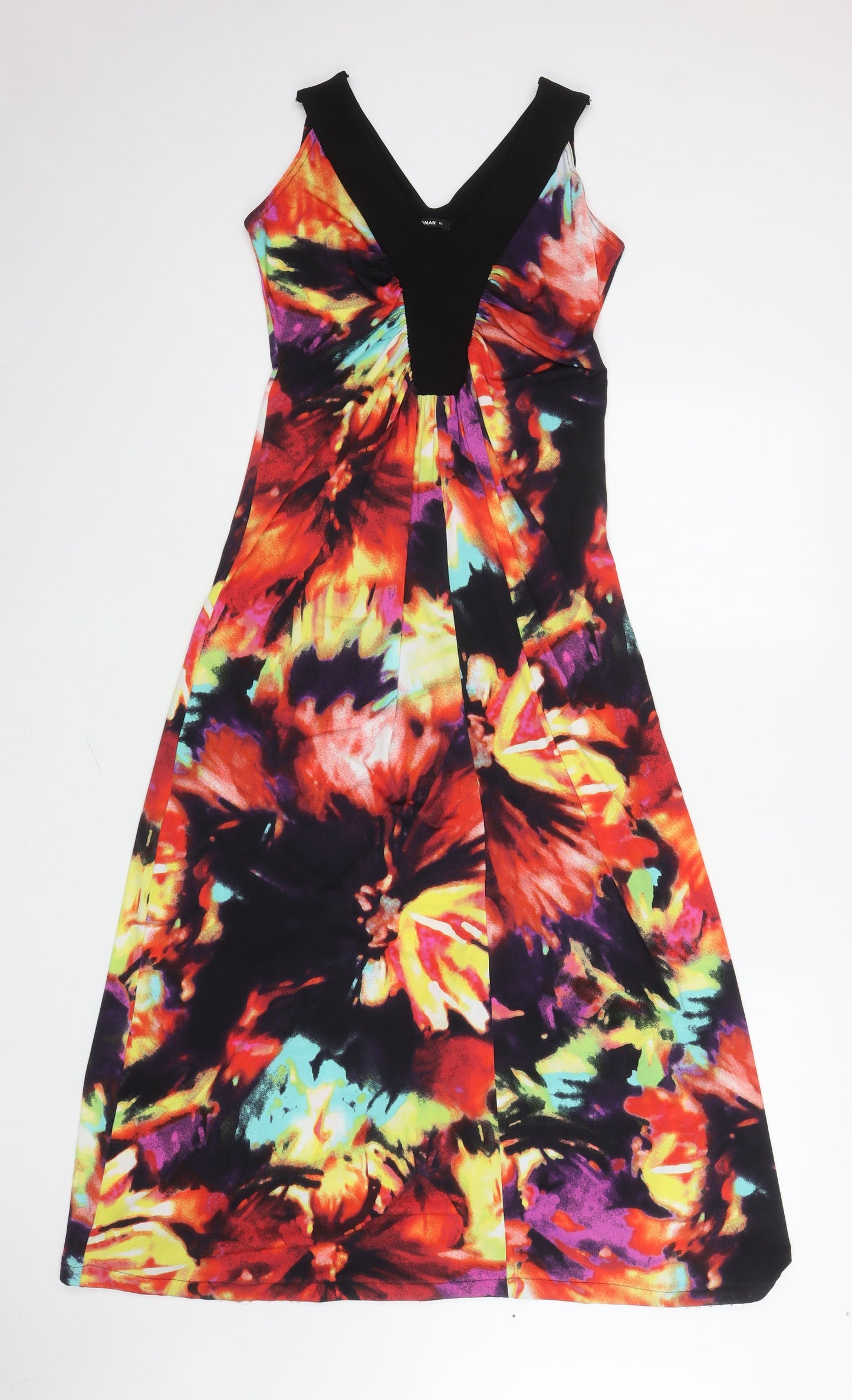 Roman Womens Multicoloured Tie Dye Polyester Maxi Size 10 V-Neck Pullover