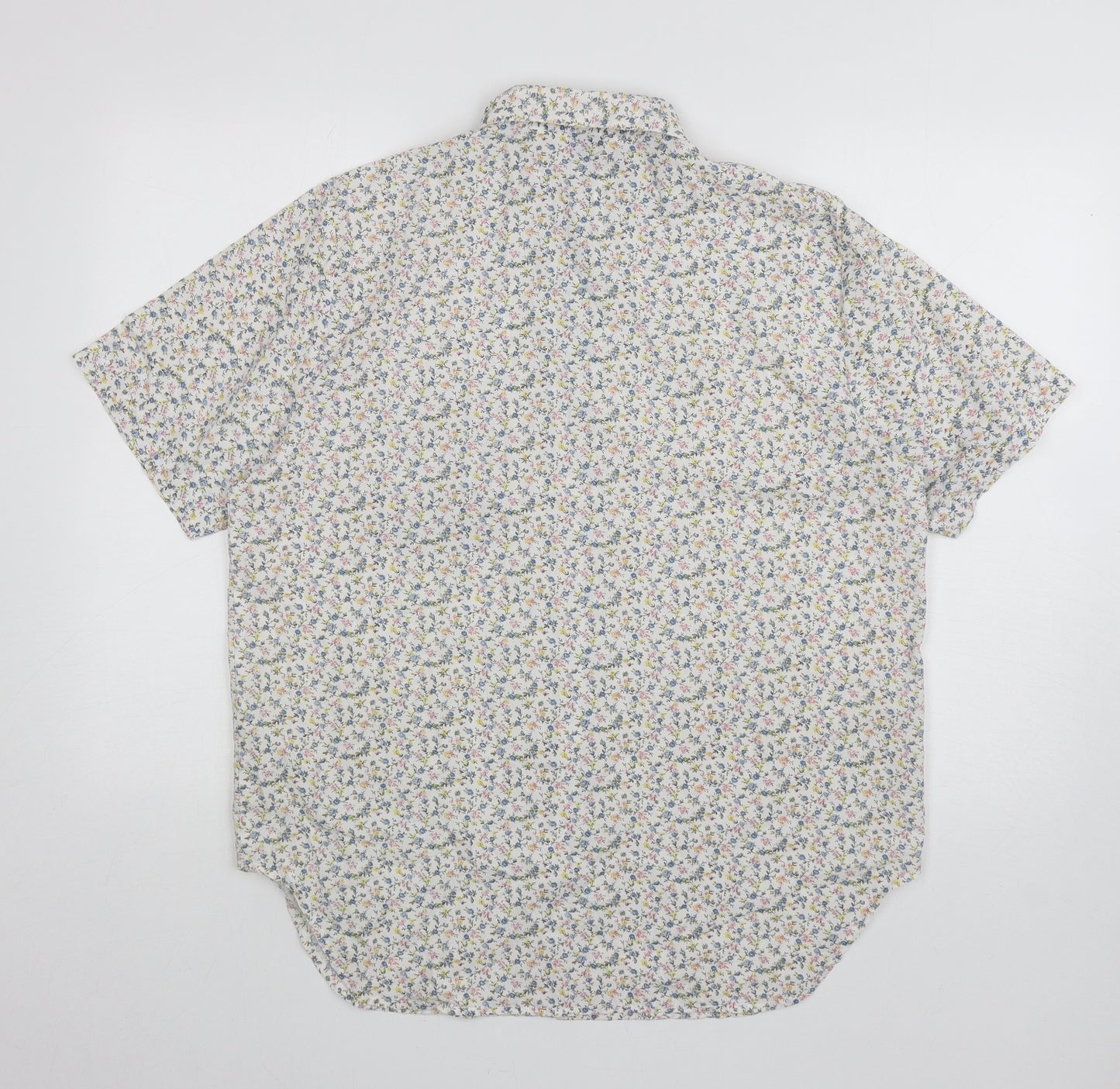 Damart Womens White Floral Polyester Basic Button-Up Size 16 Collared