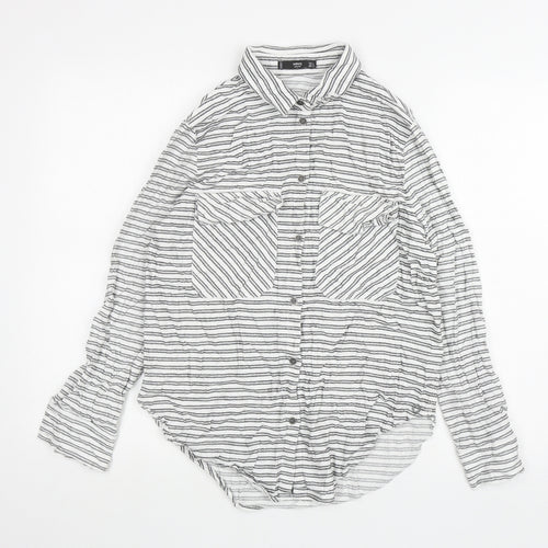 Ming Womens White Striped Polyester Basic Button-Up Size L Collared