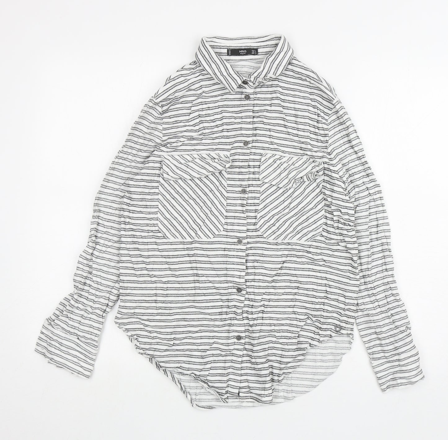 Ming Womens White Striped Polyester Basic Button-Up Size L Collared