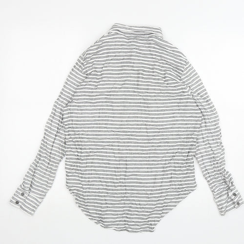 Ming Womens White Striped Polyester Basic Button-Up Size L Collared
