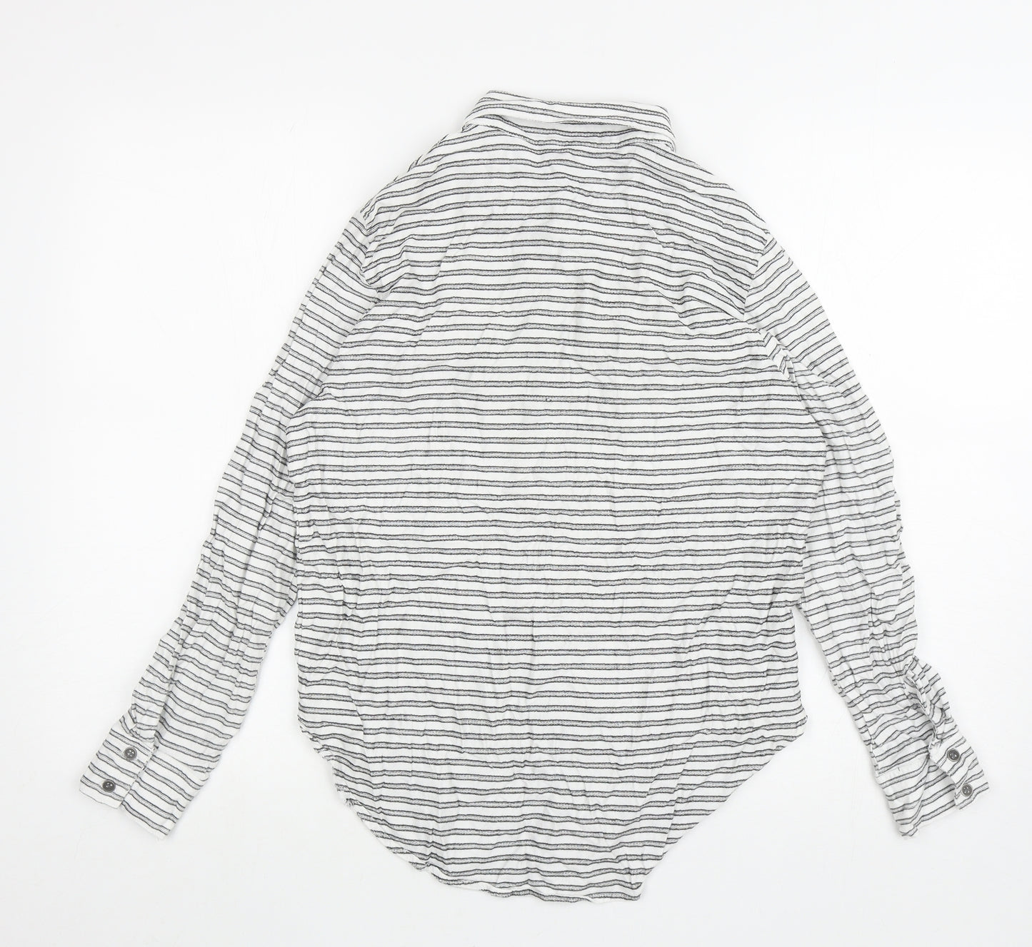 Ming Womens White Striped Polyester Basic Button-Up Size L Collared
