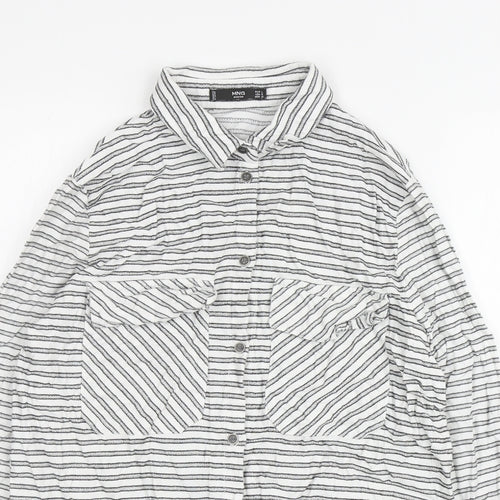 Ming Womens White Striped Polyester Basic Button-Up Size L Collared