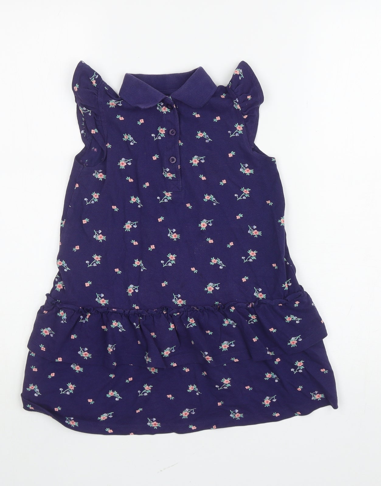 NEXT Girls Blue Floral Cotton Trapeze & Swing Size 5-6 Years Collared Pullover