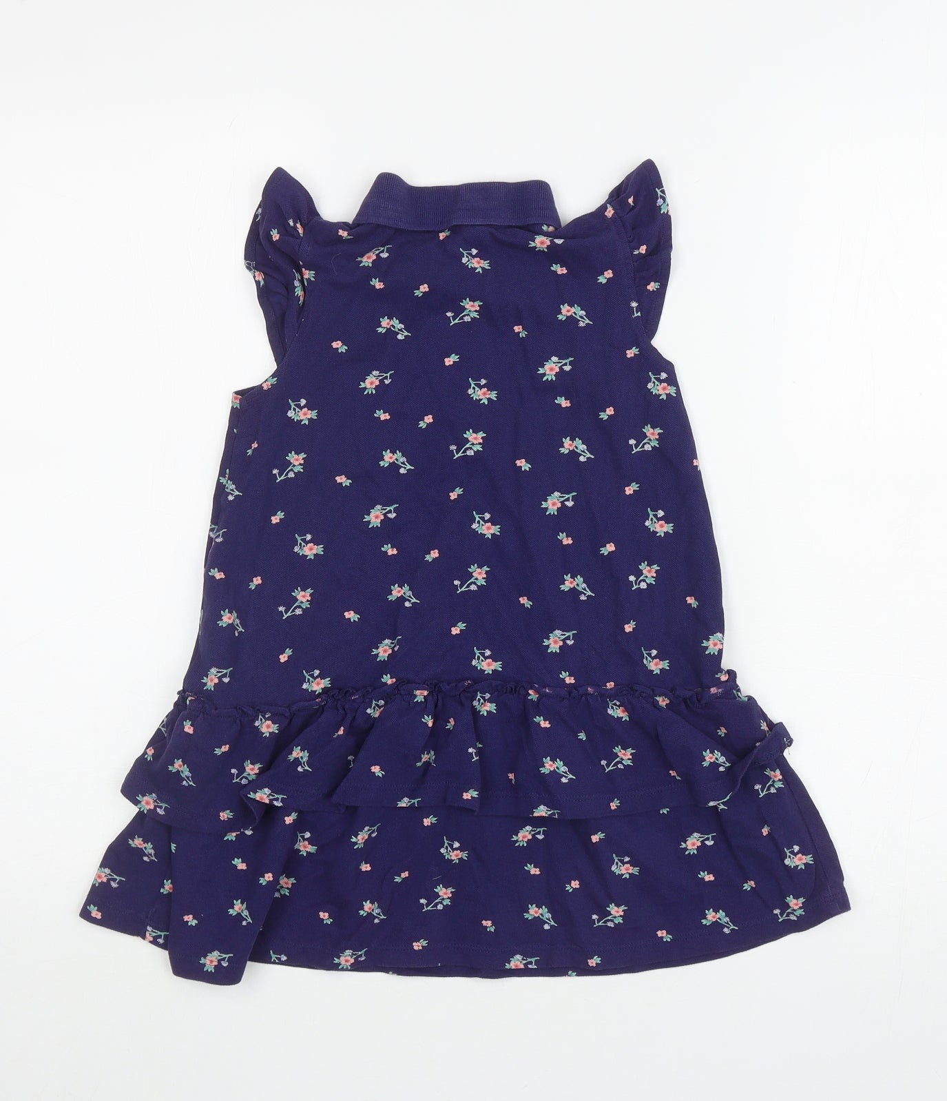 NEXT Girls Blue Floral Cotton Trapeze & Swing Size 5-6 Years Collared Pullover
