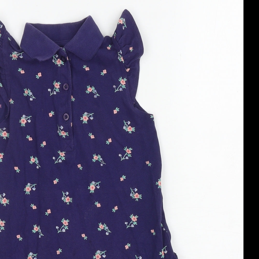 NEXT Girls Blue Floral Cotton Trapeze & Swing Size 5-6 Years Collared Pullover