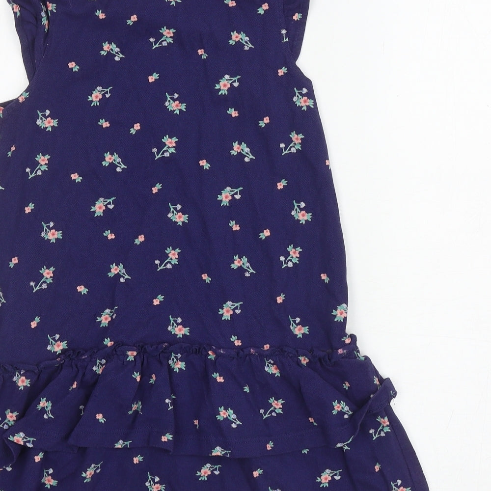 NEXT Girls Blue Floral Cotton Trapeze & Swing Size 5-6 Years Collared Pullover