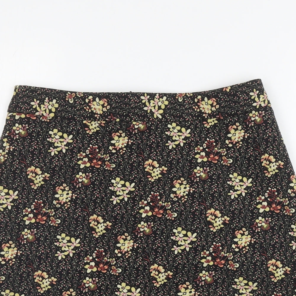 Papaya Womens Black Floral Polyester Mini Skirt Size 10 Zip