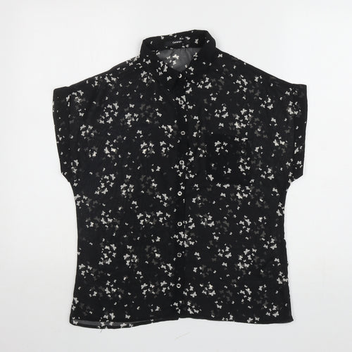 George Womens Black Geometric Polyester Basic Button-Up Size 8 Collared - Butterflies