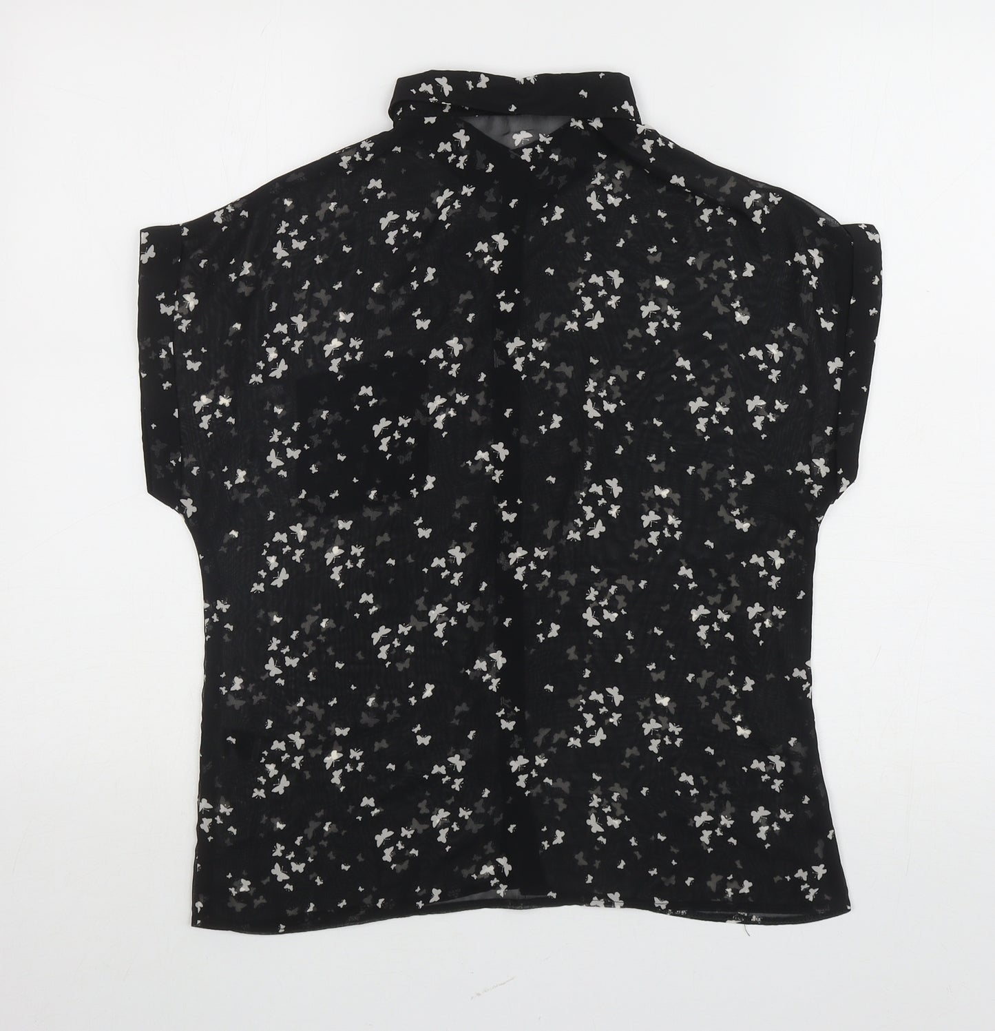George Womens Black Geometric Polyester Basic Button-Up Size 8 Collared - Butterflies