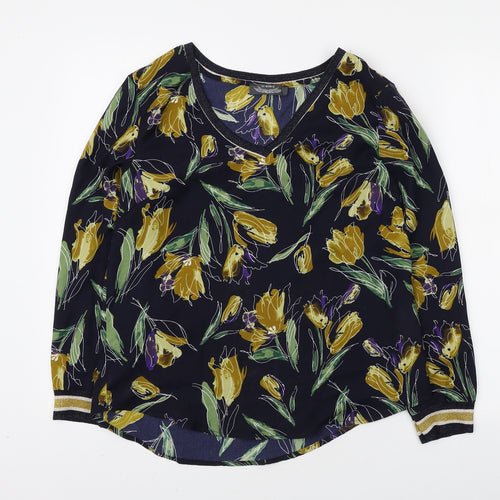 It Hippie Womens Blue Floral Polyester Basic Blouse Size M V-Neck