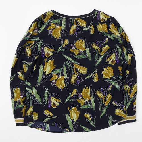 It Hippie Womens Blue Floral Polyester Basic Blouse Size M V-Neck