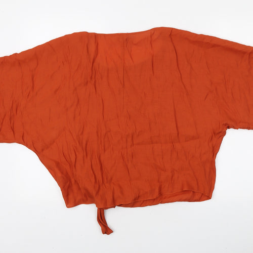 River Island Womens Orange Viscose Basic T-Shirt Size S Round Neck - Tie Detail