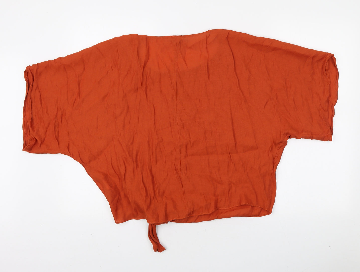 River Island Womens Orange Viscose Basic T-Shirt Size S Round Neck - Tie Detail