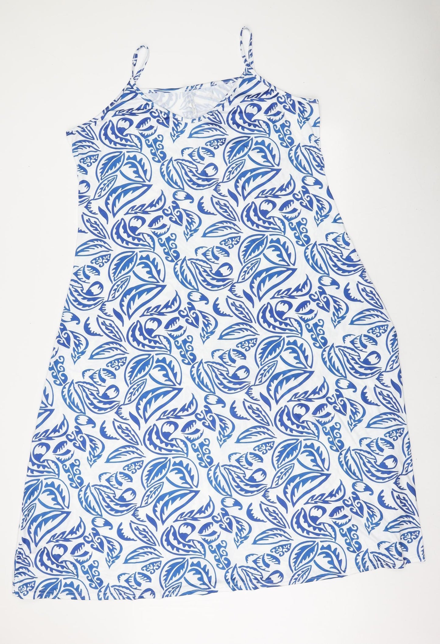Preworn Womens Blue Geometric Polyester Tank Dress Size 3XL V-Neck Pullover