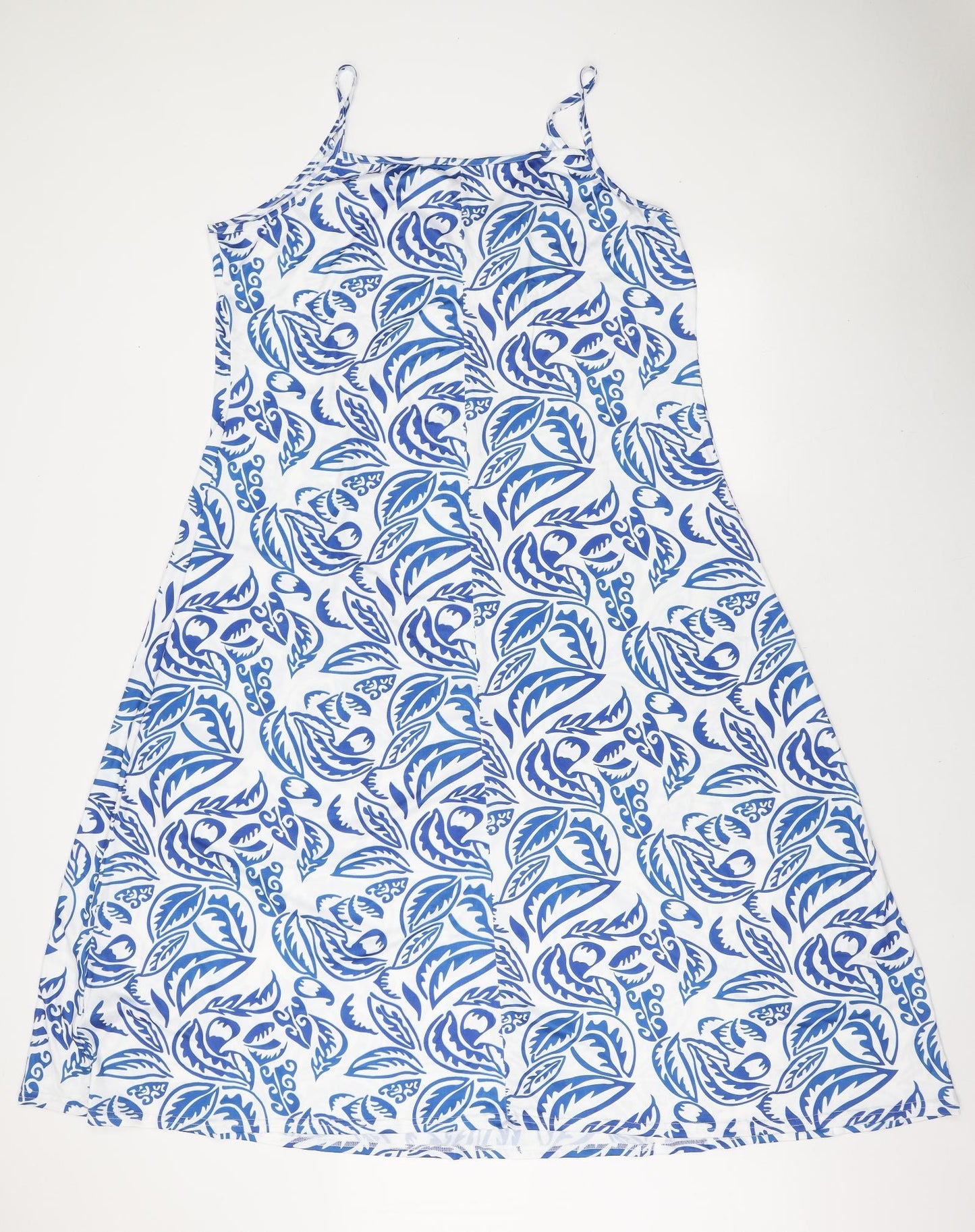 Preworn Womens Blue Geometric Polyester Tank Dress Size 3XL V-Neck Pullover