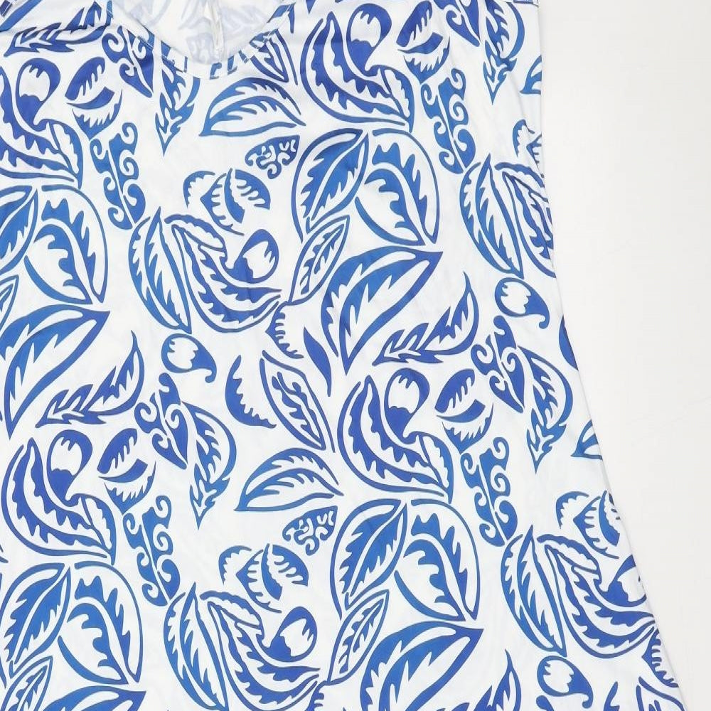 Preworn Womens Blue Geometric Polyester Tank Dress Size 3XL V-Neck Pullover