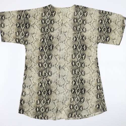Blue Vanilla Womens Brown Animal Print Polyester Basic Button-Up Size 16 V-Neck