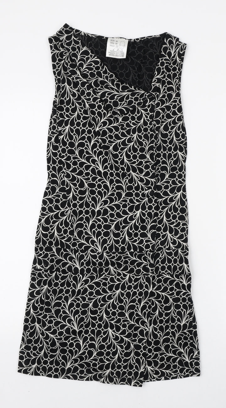 Preworn Womens Black Geometric Polyester Bodycon Size M V-Neck Pullover