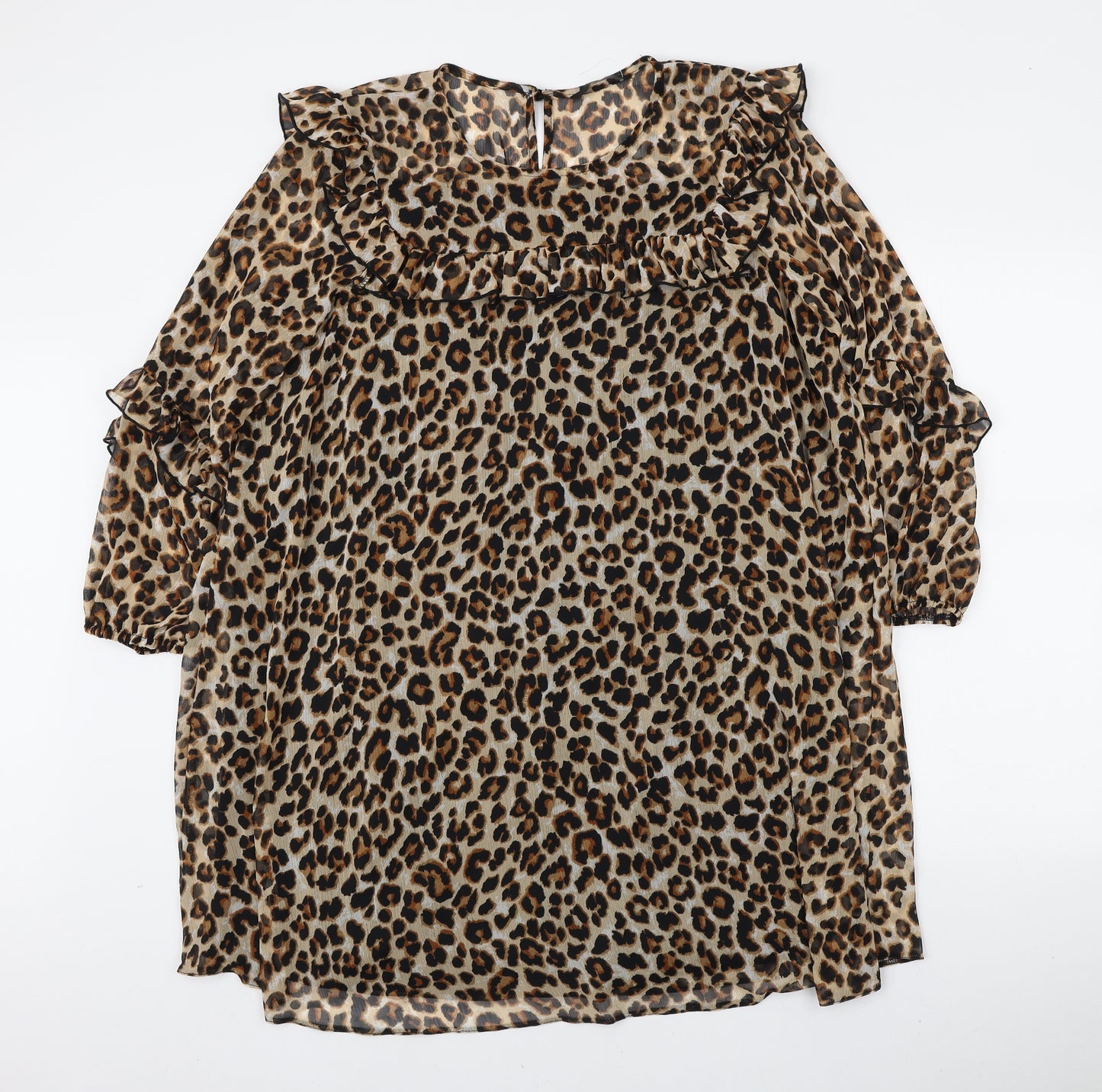 George Womens Brown Animal Print Polyester Basic Blouse Size 16 Round Neck