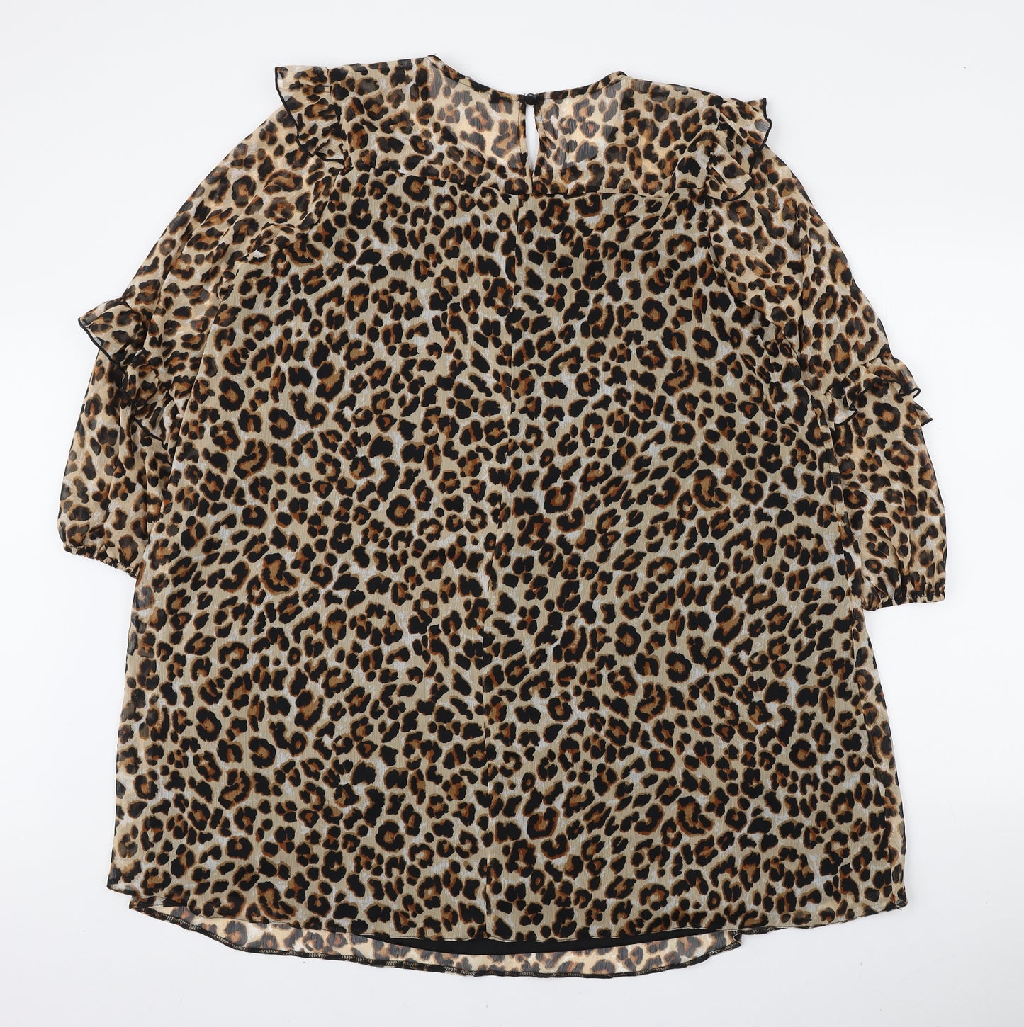 George Womens Brown Animal Print Polyester Basic Blouse Size 16 Round Neck