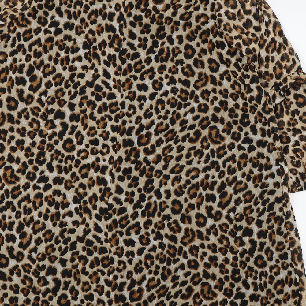 George Womens Brown Animal Print Polyester Basic Blouse Size 16 Round Neck