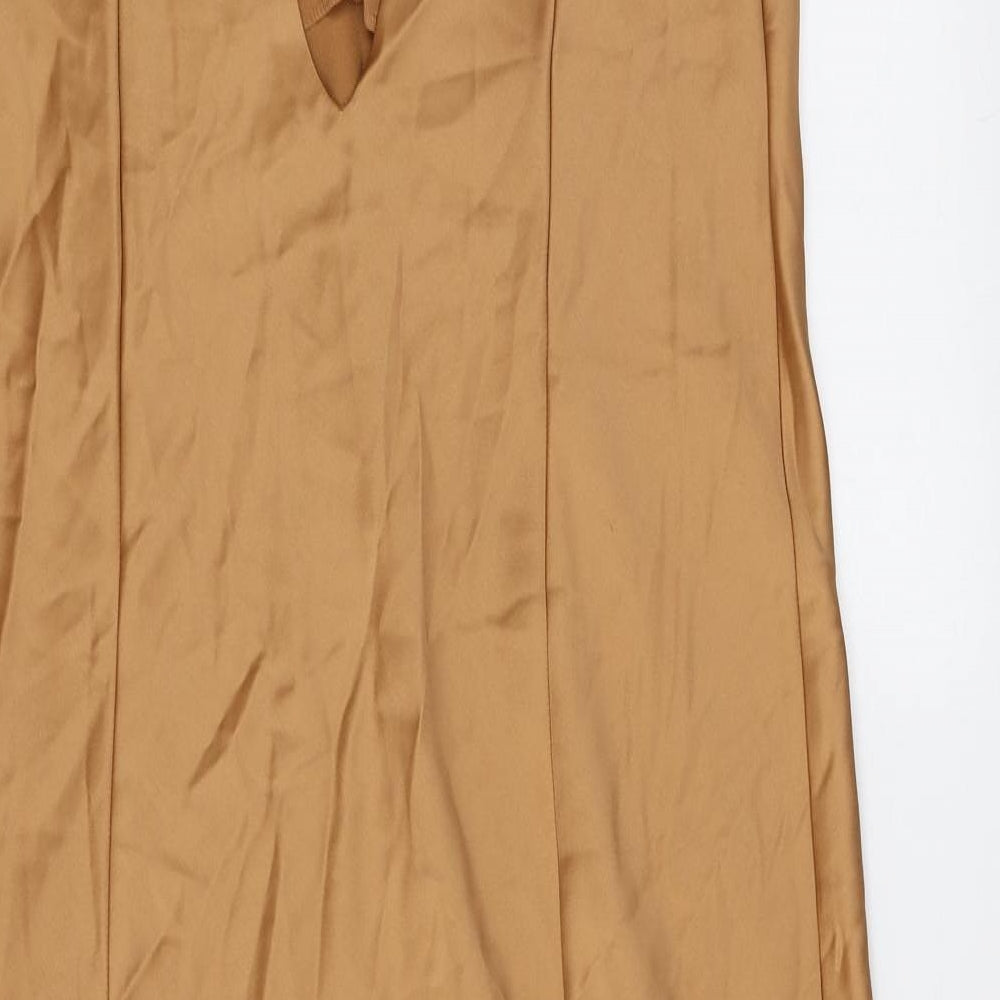 Zara Womens Gold Polyester Slip Dress Size XL V-Neck Zip