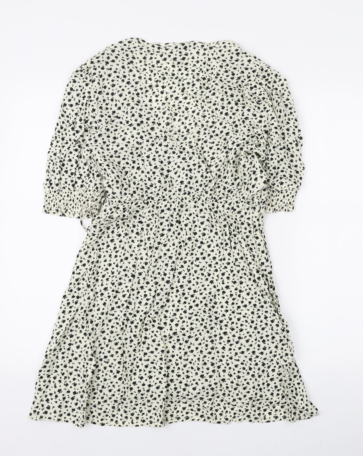 New Look Womens Ivory Floral Viscose Wrap Dress Size 12 V-Neck Tie