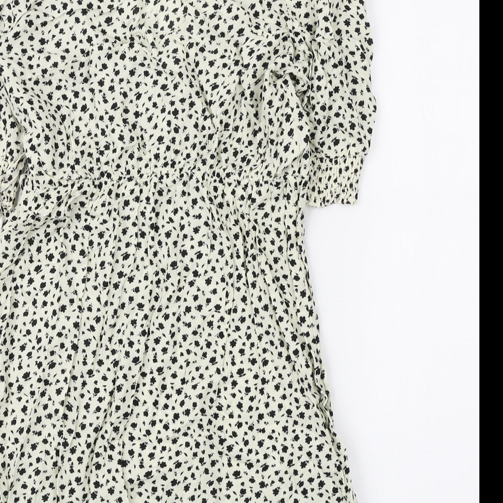 New Look Womens Ivory Floral Viscose Wrap Dress Size 12 V-Neck Tie
