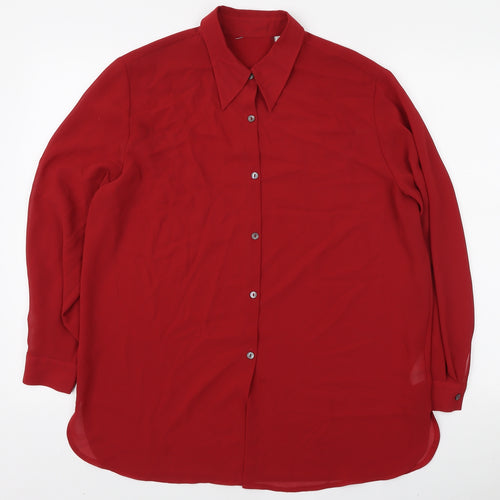 Preworn Womens Red Polyester Basic Button-Up Size 10 Collared