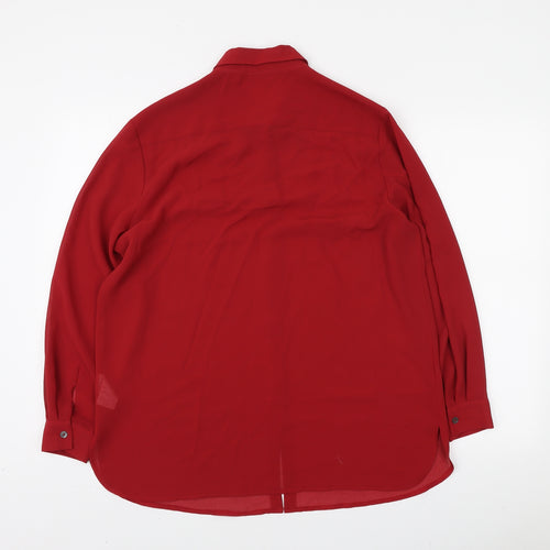 Preworn Womens Red Polyester Basic Button-Up Size 10 Collared