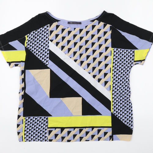 Marks and Spencer Womens Multicoloured Geometric Polyester Basic T-Shirt Size 14 Round Neck