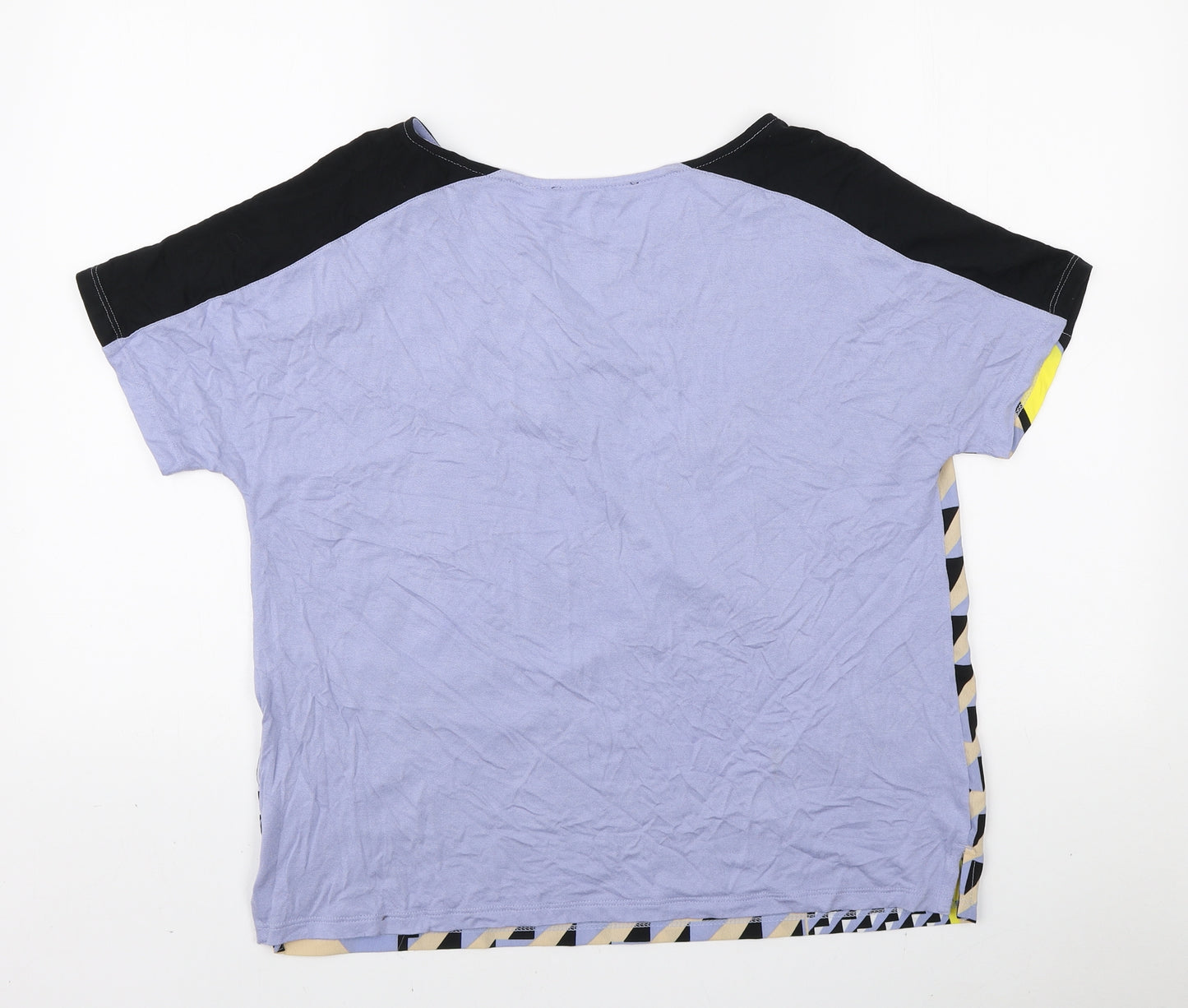 Marks and Spencer Womens Multicoloured Geometric Polyester Basic T-Shirt Size 14 Round Neck