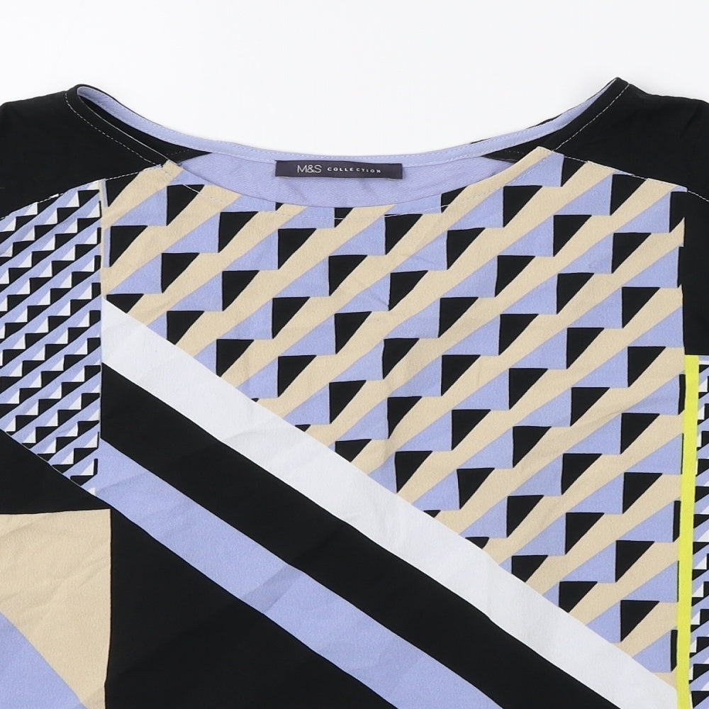 Marks and Spencer Womens Multicoloured Geometric Polyester Basic T-Shirt Size 14 Round Neck