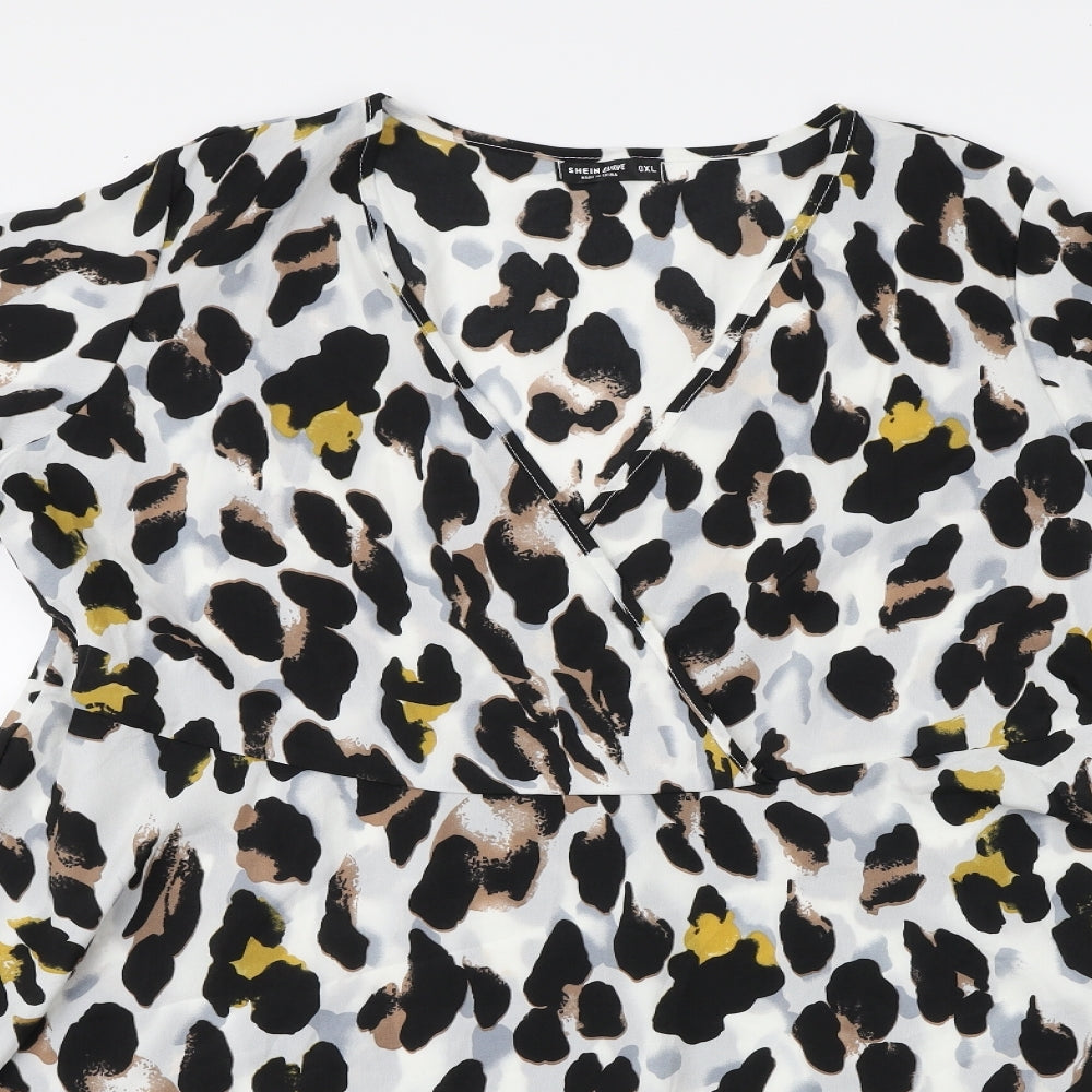 SheIn Womens Multicoloured Animal Print Polyester Basic Blouse Size XL V-Neck - Leopard Print